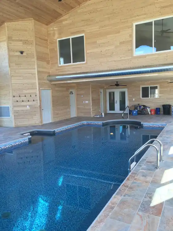 Indoor pool under a timber ceiling